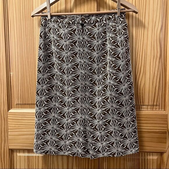 Zanella tan brown white Betty embroidered pattern pencil midi skirt 6 - Picture 5 of 8